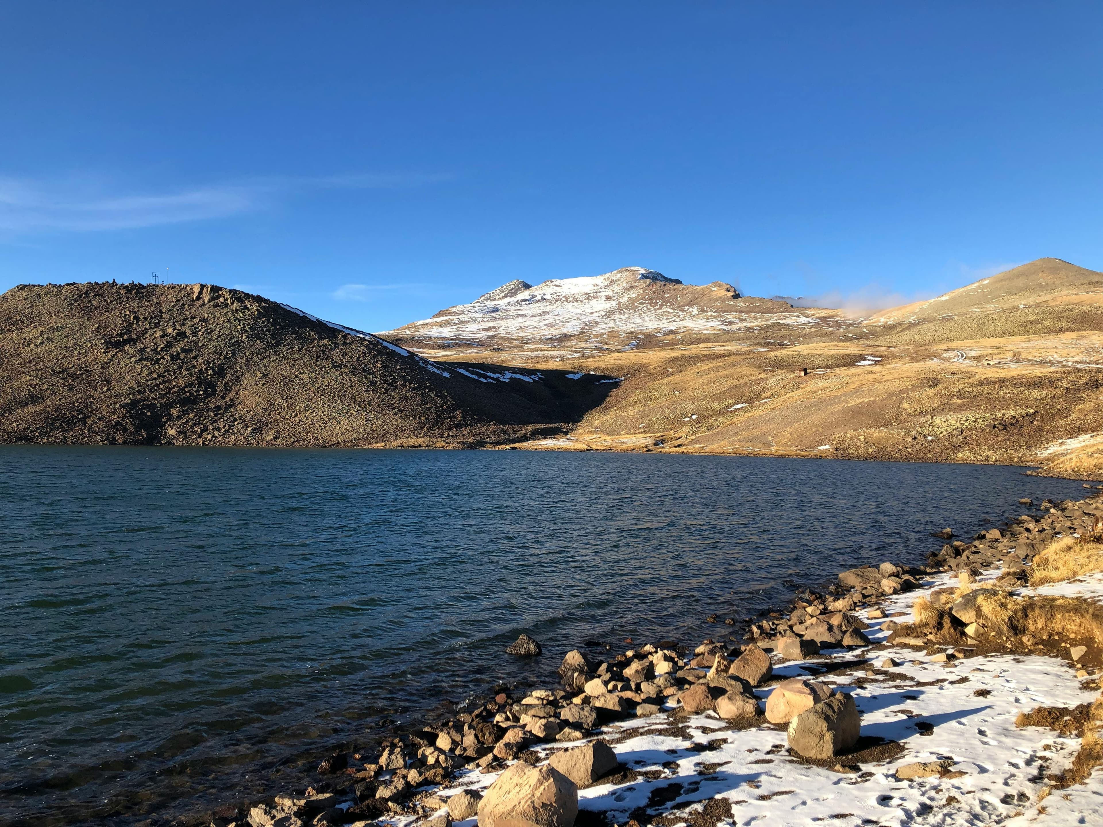 Rocks an Ice on seashore in Armavir Province, Armenia